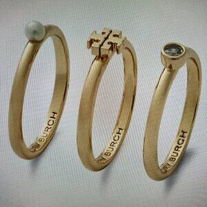 NEW TORY BURCH - KIRA PEARL 3 RING SET size 7